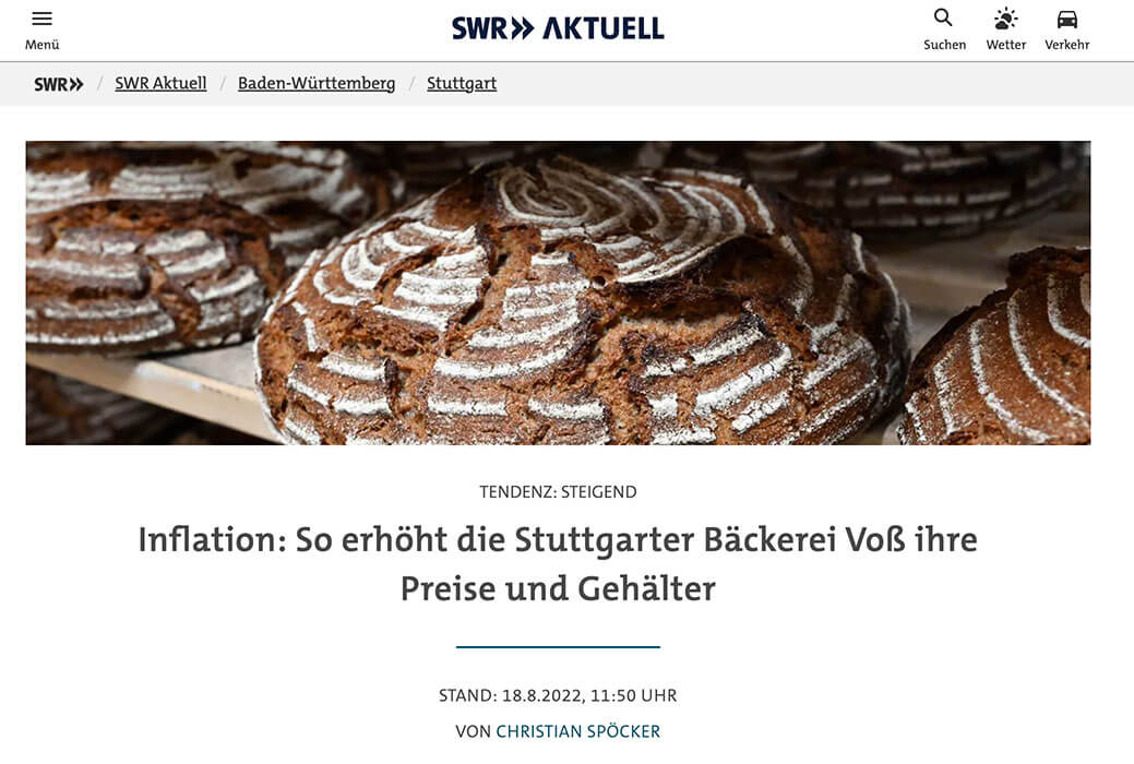 SWR aktuell Beitrag über Inflation und Preise in unserer Bäckerei